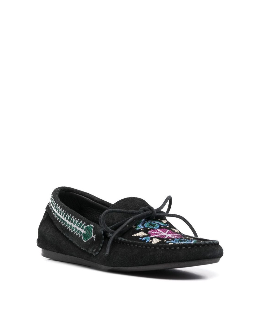 Isabel Marant Freen Embroidered Suede Moccasin Loafers In Black