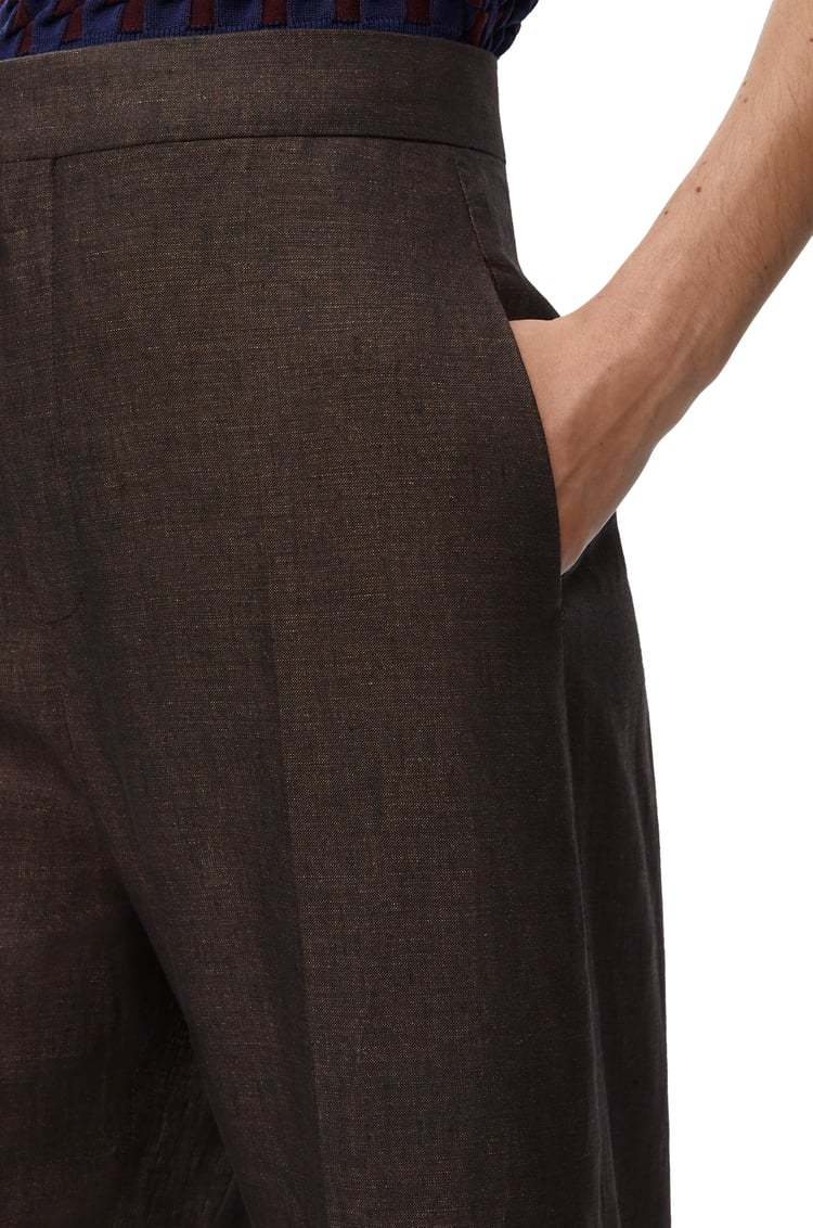 Shop Loewe High Waisted Trousers In Linen In Brown