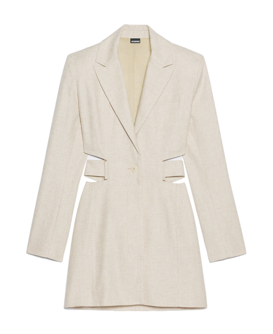 Jacquemus Bari Cutout Woven Mini Dress In White
