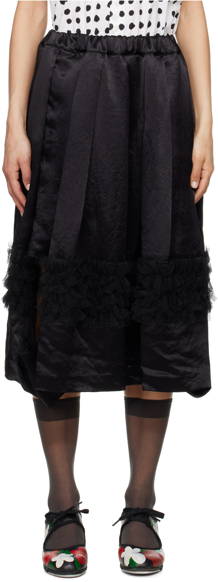 Comme Des Garçons Crinkle-detailing Midi Skirt In Black