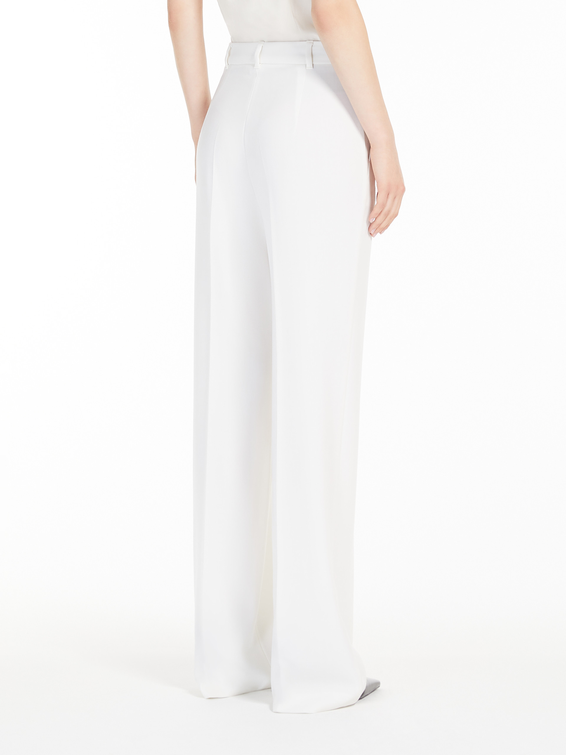 Max Mara Straight Wool Satin Trousers In White