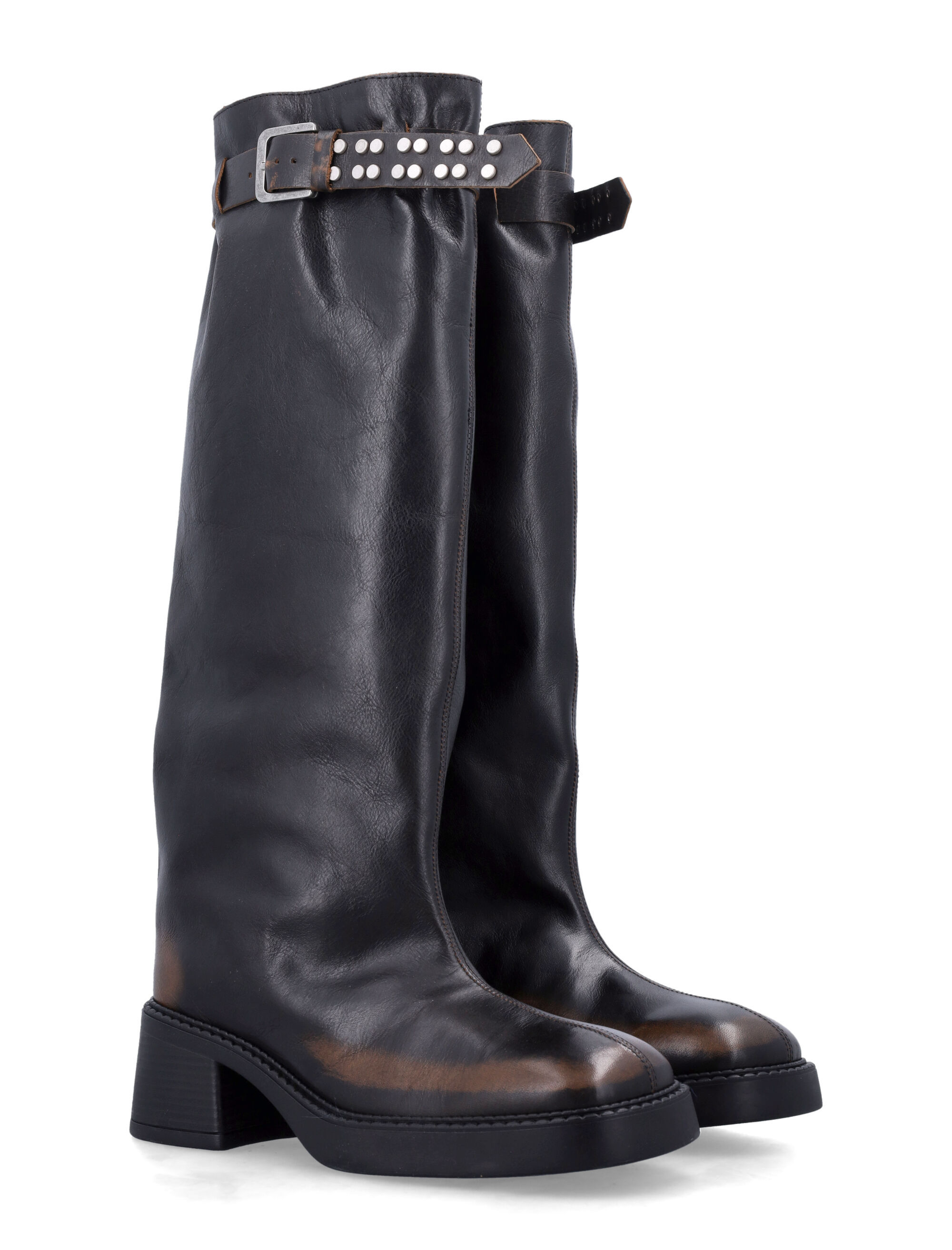 Miista Buckle-fastening Studded Boots In Brown