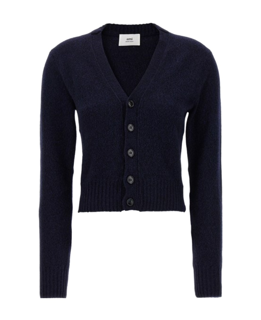 Shop Ami Alexandre Mattiussi Ami Paris Button-up Knitted Cardigan In Black