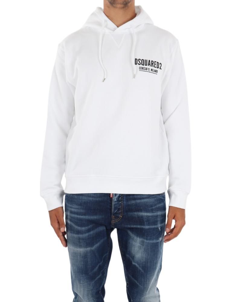 Dsquared2 Logo Print White Sweatshirt With Drawstring Hood In White