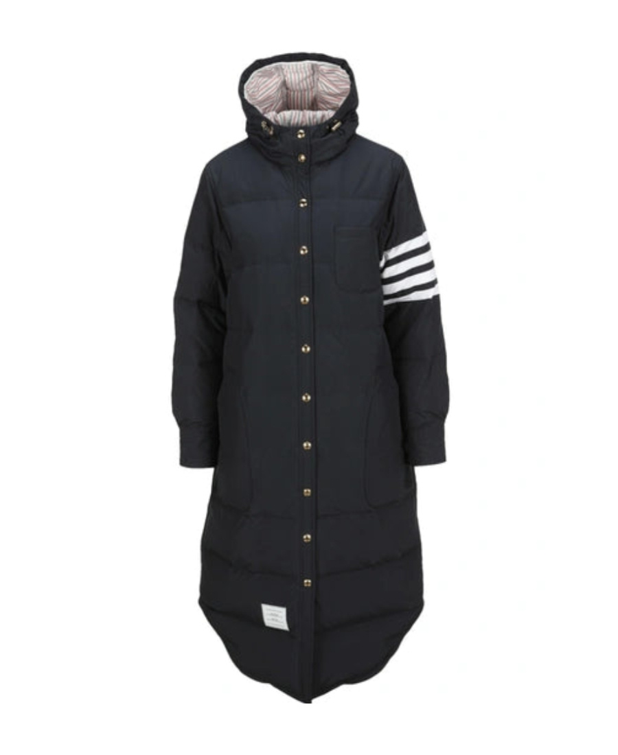 Thom Browne Navy Blue Feather Down 4-bar Coat In Black