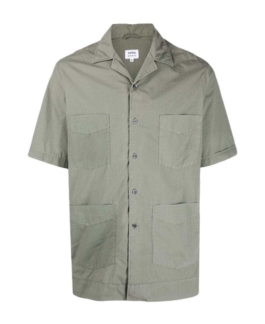 Aspesi Short-sleeved Cotton Shirt In Gray