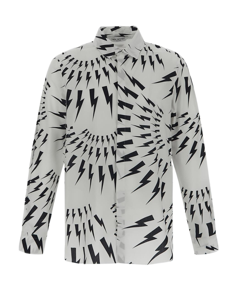 Neil Barrett Thunderbolt-print Cotton Shirt In Gray