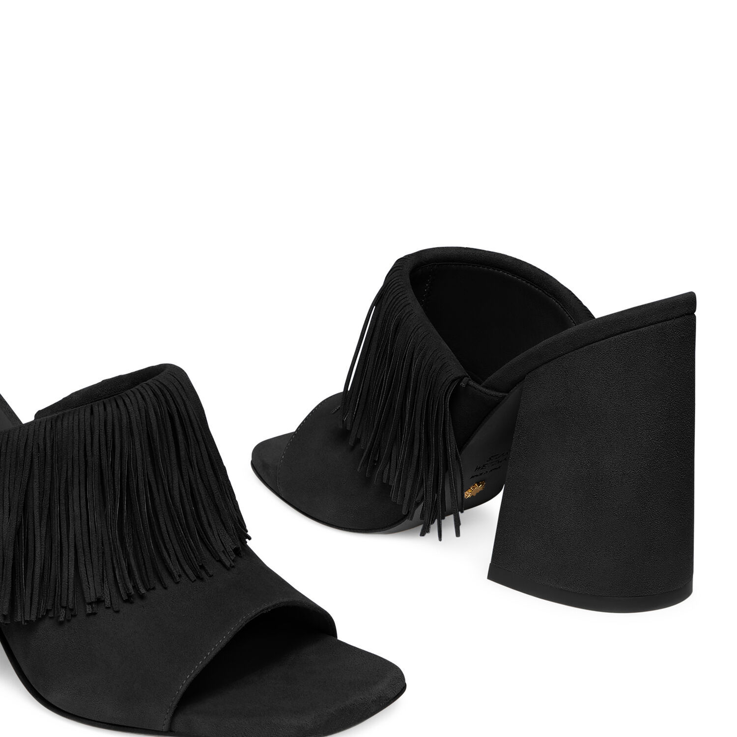 Stuart Weitzman Tia Suede Fringe Mule Sandals In Black