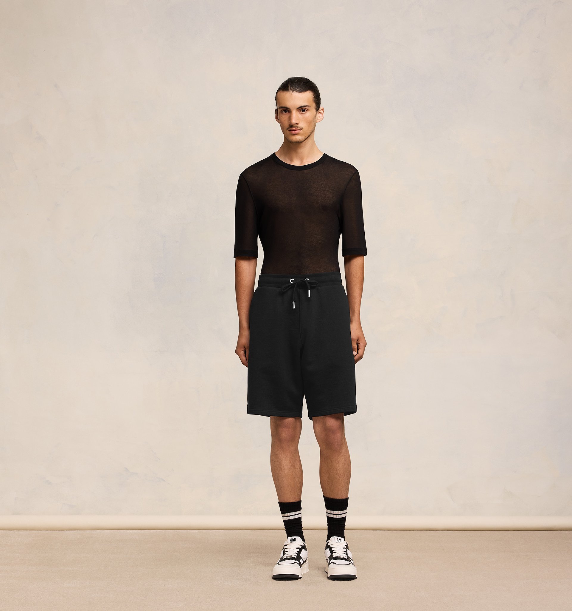 Ami Alexandre Mattiussi Ami Paris Ami De Coeur Logo Embossed Drawstring Shorts In Black