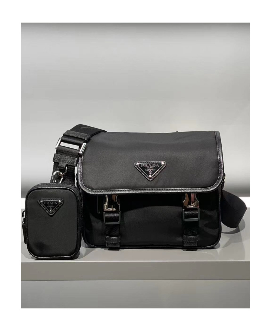 Prada Re-nylon And Saffiano Leather Shoulder Bag In Black