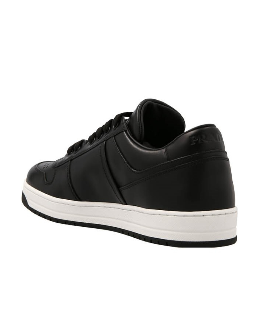 Prada Leather Sneakers With Perforated Toe Cap In Black