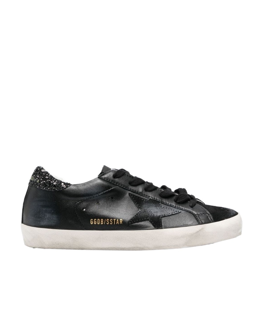 Golden Goose Textured Star Design Sneakers With Sparkling Accents In Black