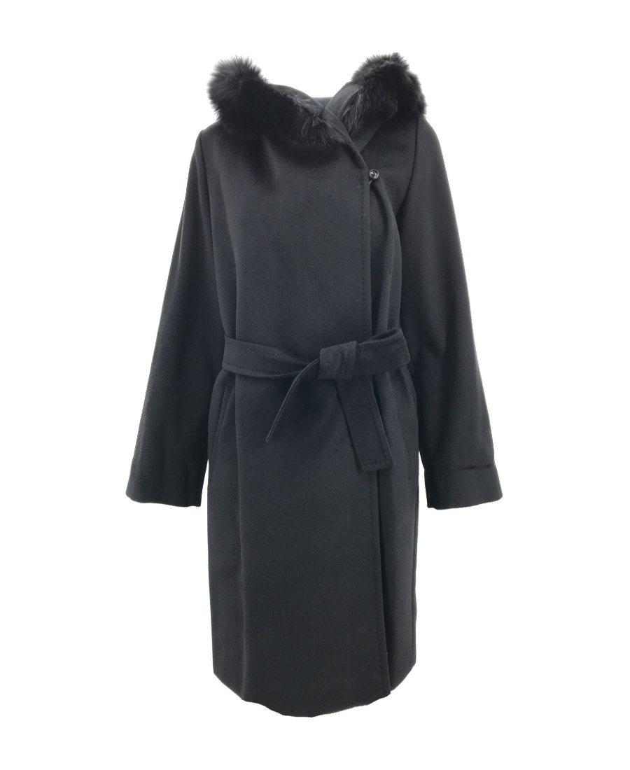 Max Mara Tie A Hooded Coat In Black