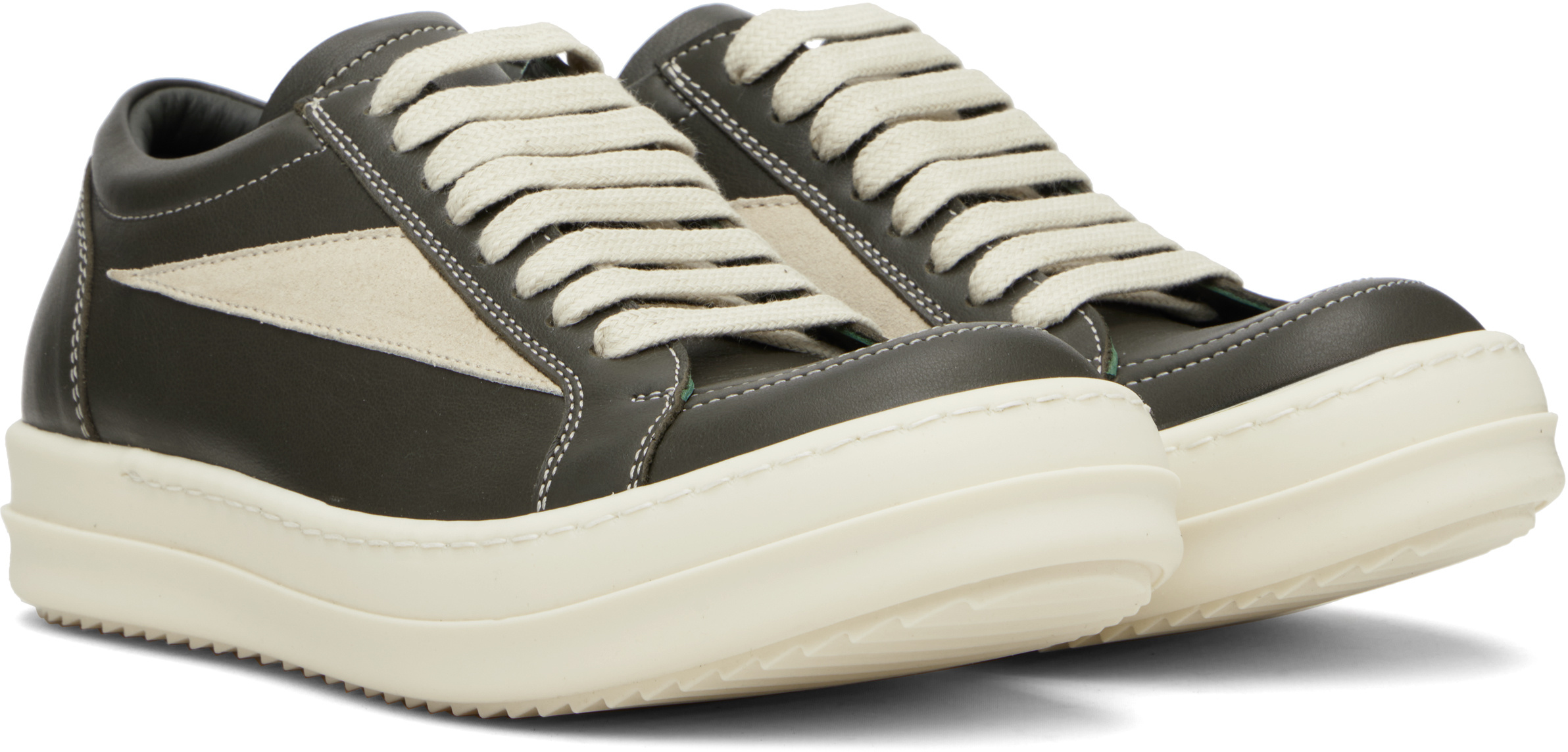 Rick Owens Women Black Low Top Sneakers With Contrasting Stitching In Leather Woman In Brown