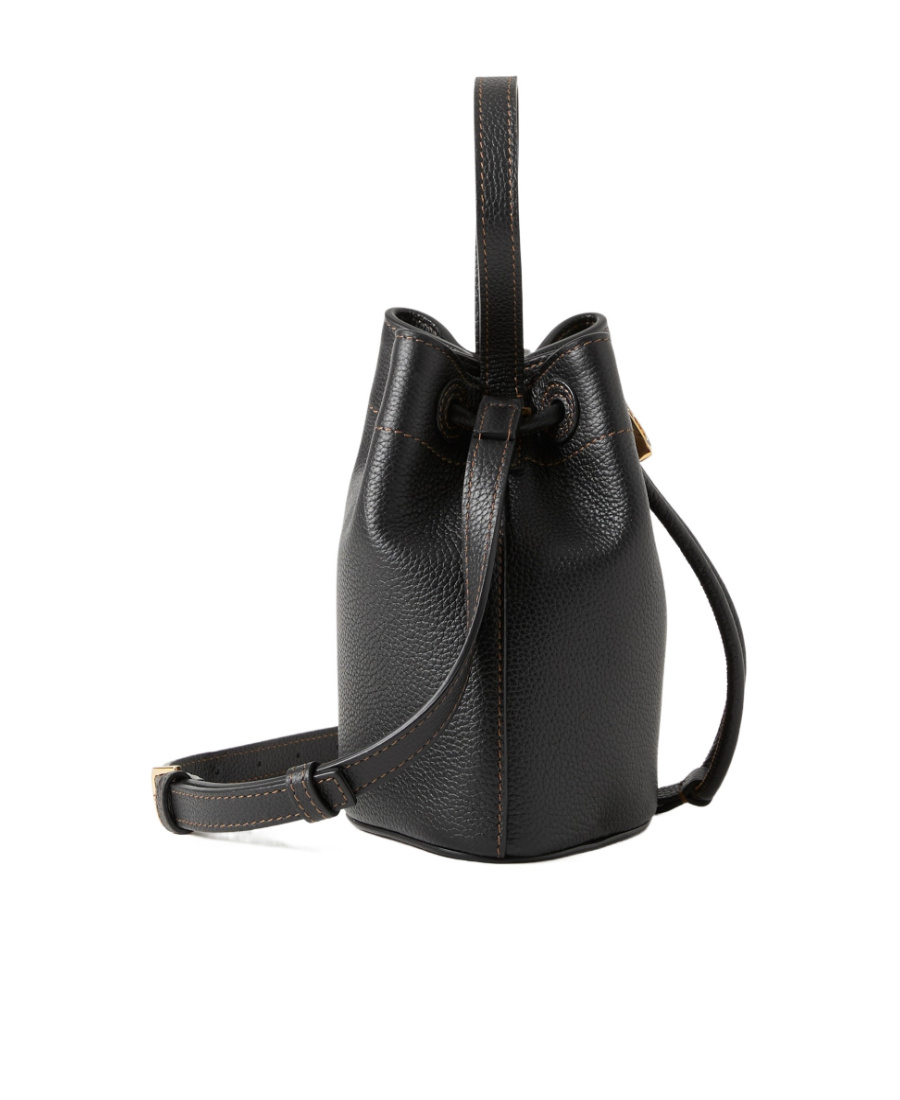 Burberry Tb Mini Black Leather Bucket Bag In Black