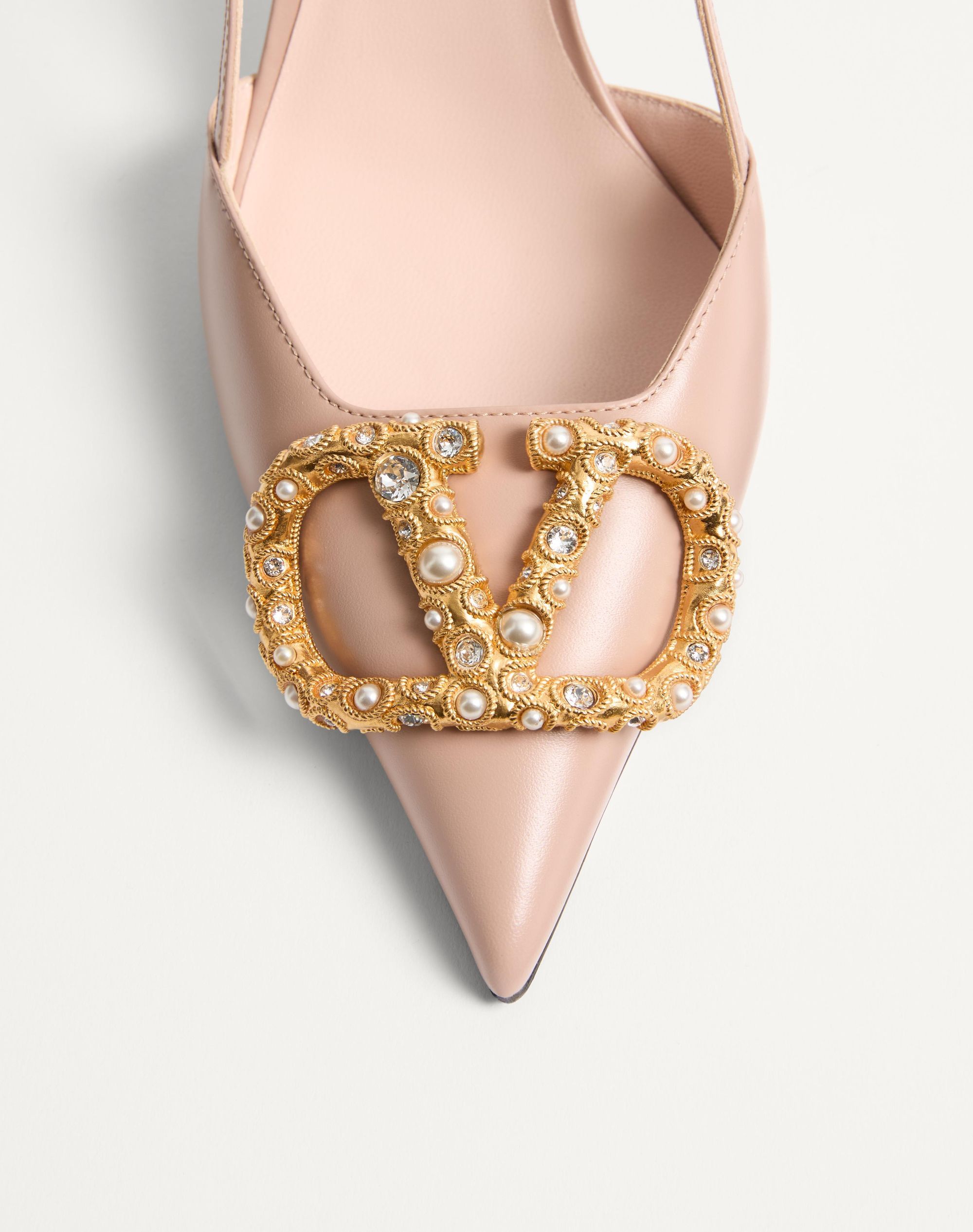 Valentino Garavani Vlogo Signature Slingback Calfskin Pump With Jewel Logo 80mm Woman Rose Cannelle