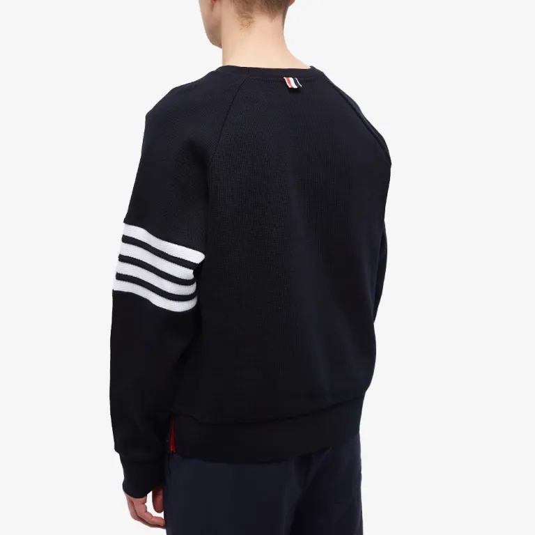 Thom Browne Milano Four Bar Stripe Crew Knit Pullover In Navy Blue