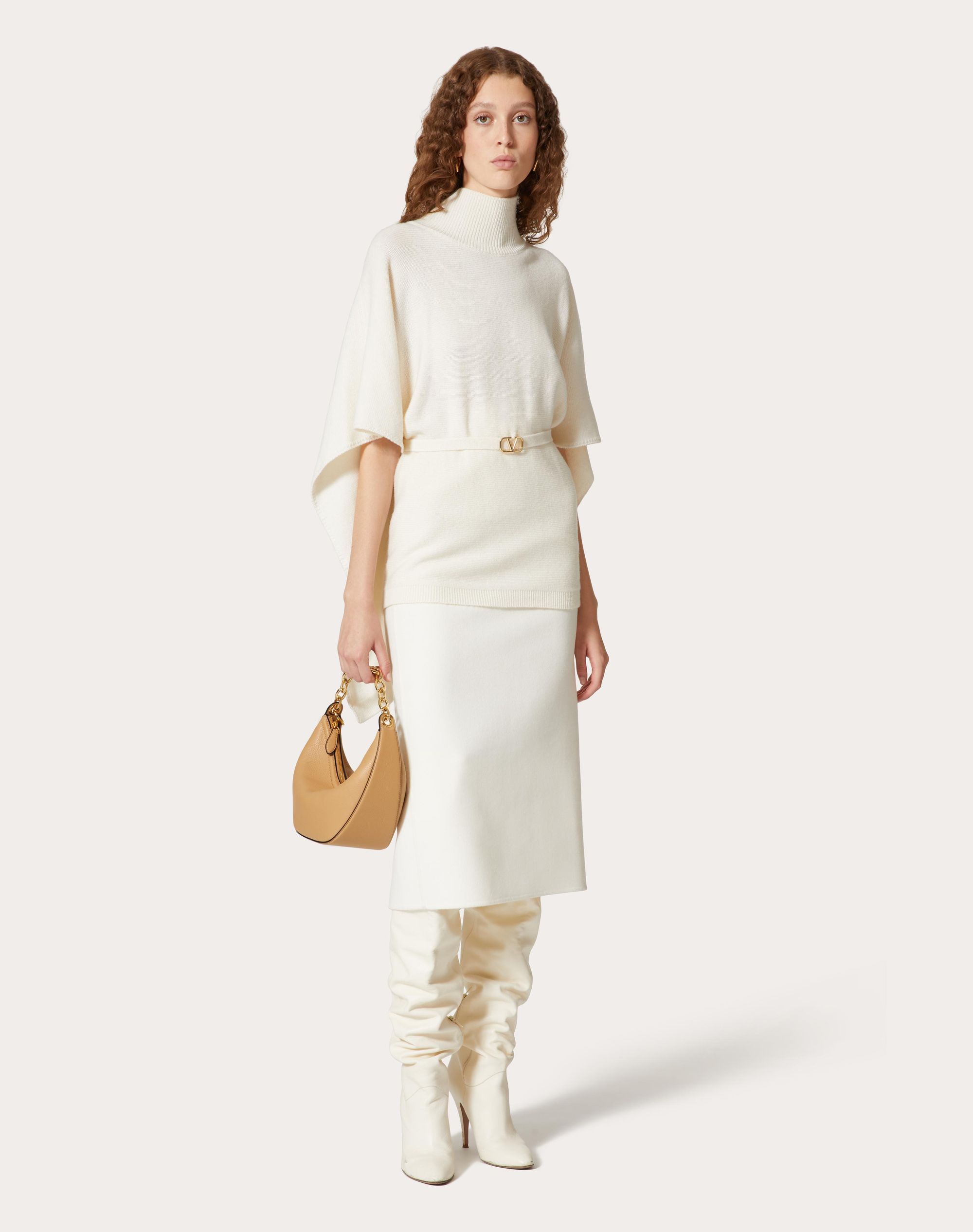 VALENTINO GARAVANI SMALL VLOGO MOON HOBO BAG IN GRAINY CALFSKIN WITH CHAIN 