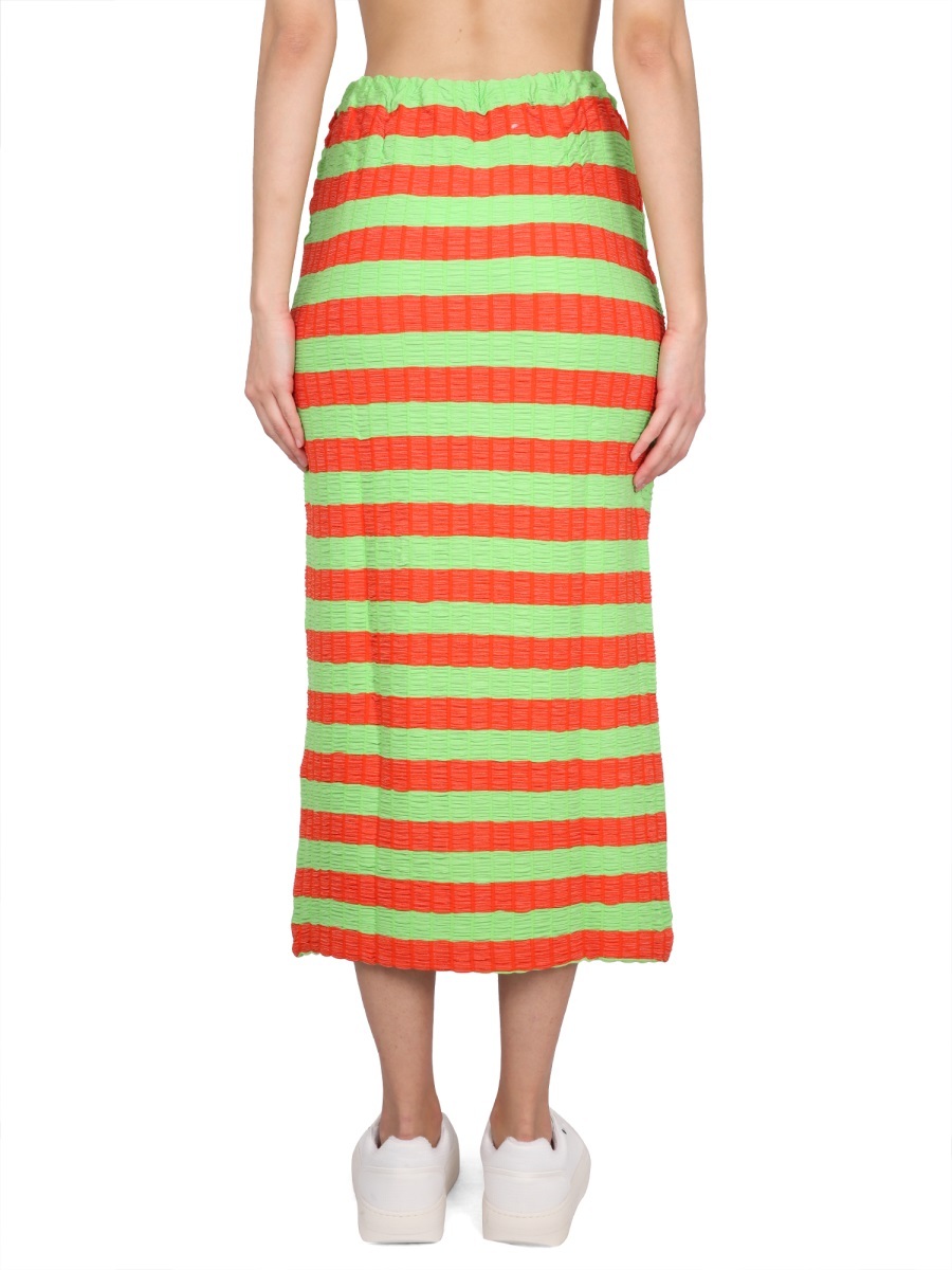 Sunnei Curled Striped Midi Skirt In Green