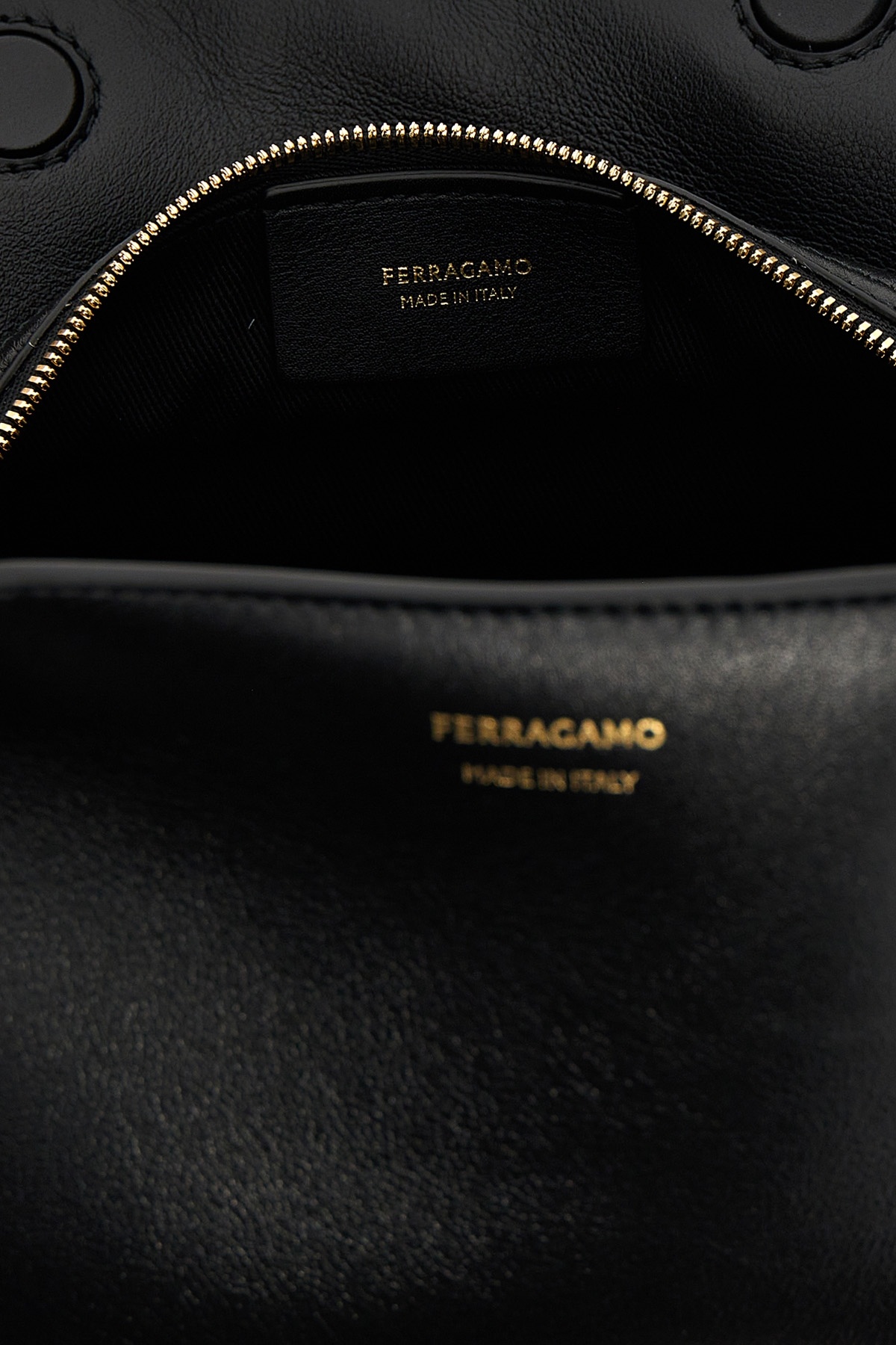 Ferragamo Chain Strap Leather Clutch With Gold-tone Hardware In Black