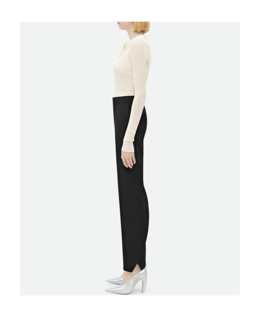 Bottega Veneta Curved Wool Casual Pants In Black