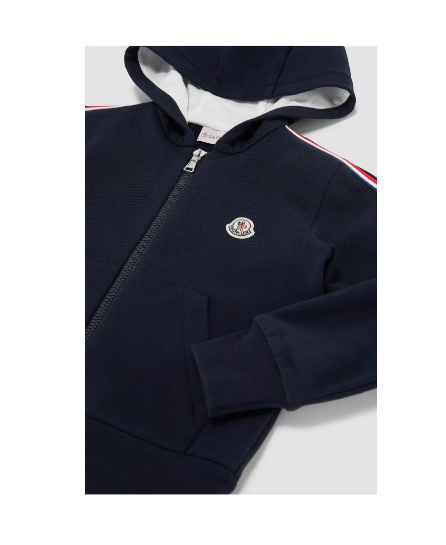 Moncler Striped Zipped Cotton Hoodie In Blue