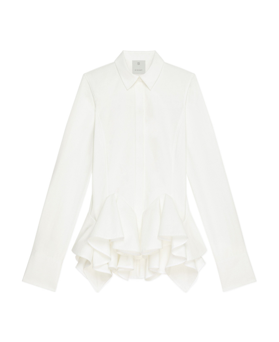 Givenchy Ruffled Peplum-hem Cotton Shirt In White