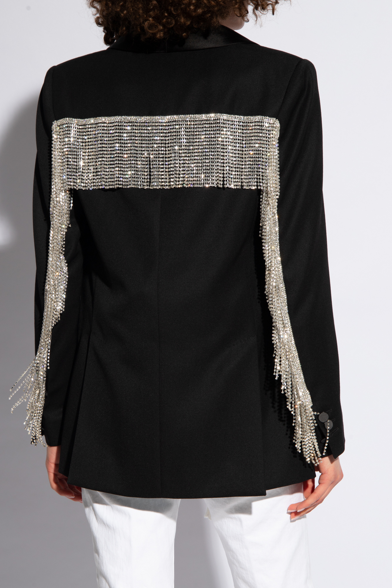 DSQUARED2 CRYSTAL-EMBELLISHED FRINGED BLAZER 