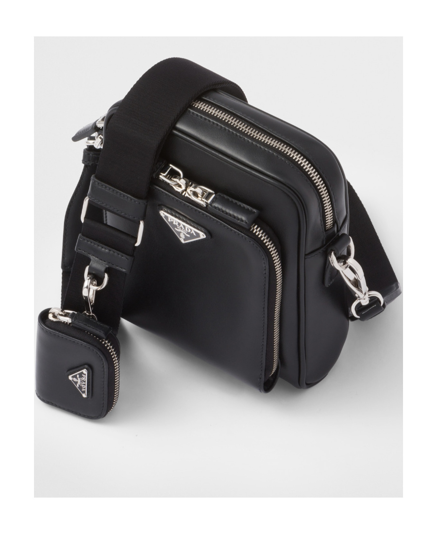 Prada Leather Shoulder Bag With Pouch In Black
