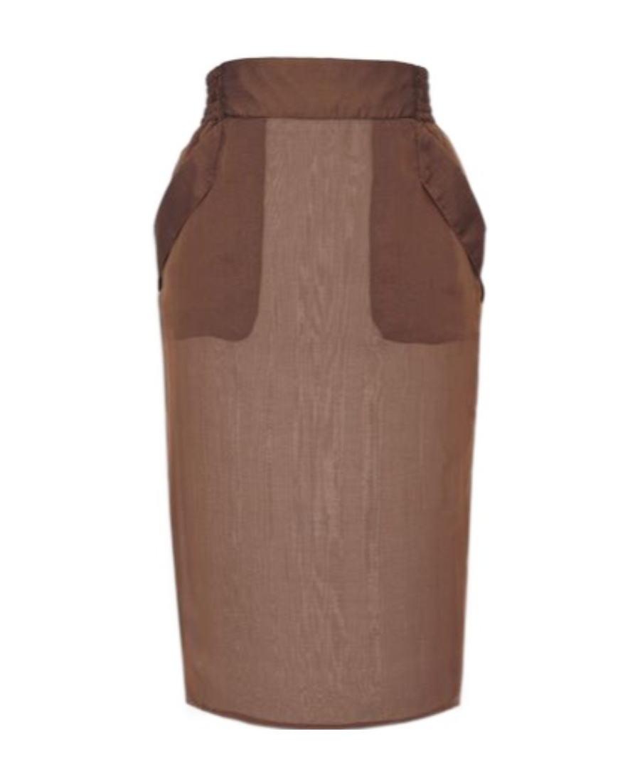Saint Laurent Elasticated-waistband Silk Pencil Skirt In Marron