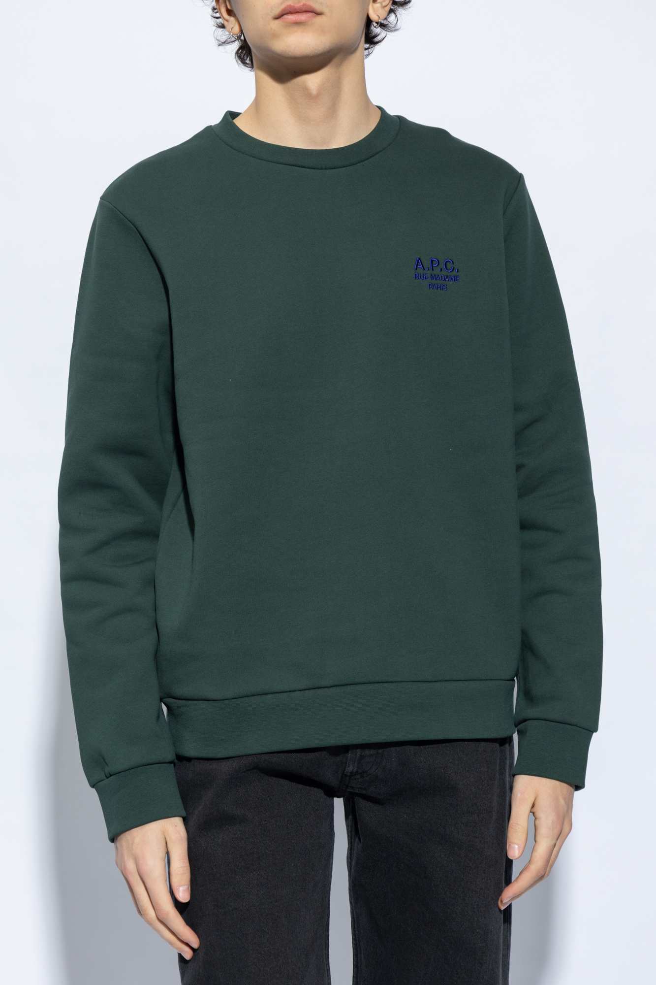 Apc A.p.c. Rider Logo-embroidered Crewneck Sweatshirt In Green