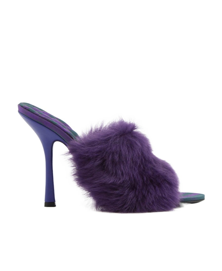 Burberry Minnie Shearling Stiletto Mule Sandals In Purple