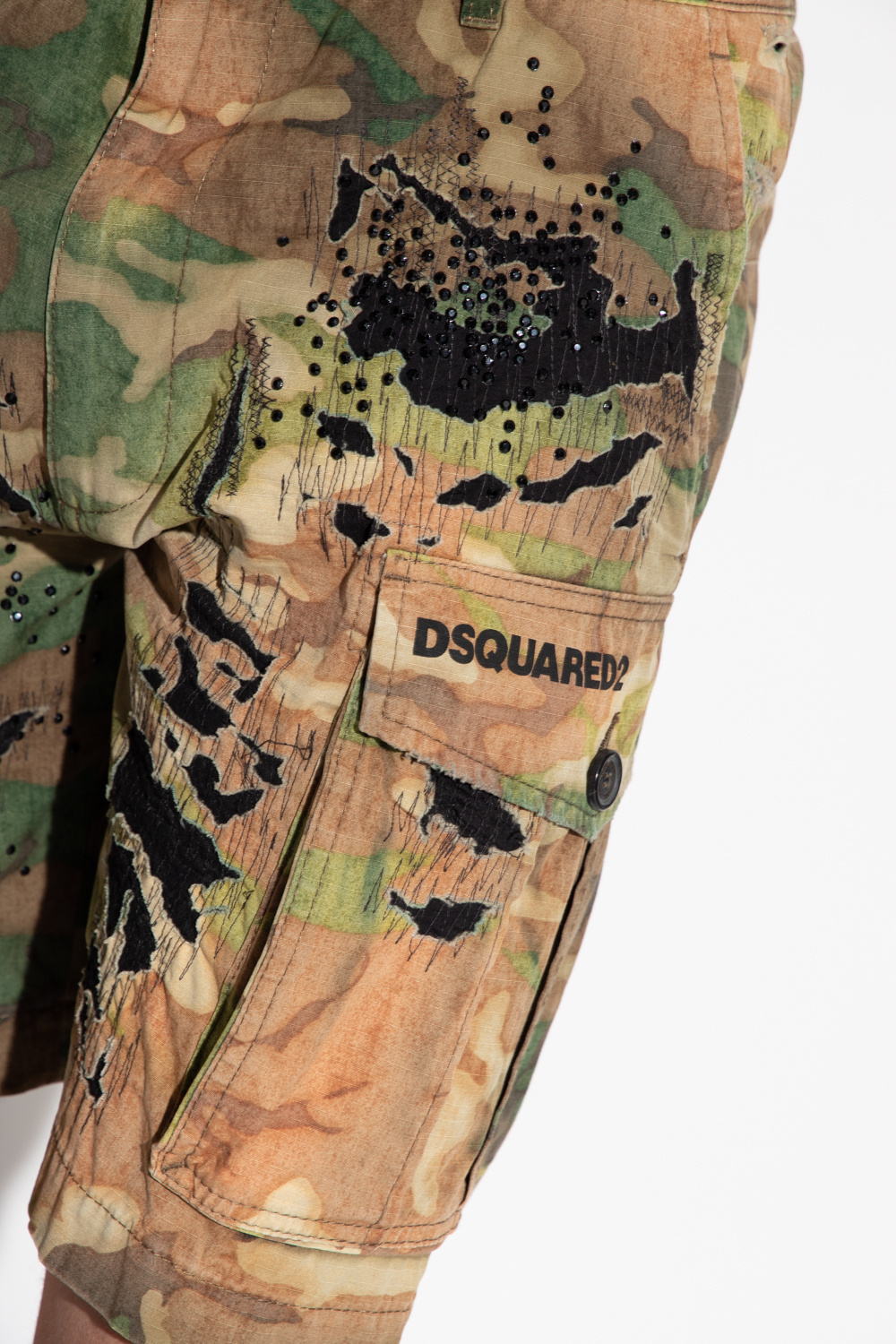 DSQUARED2 LOGO-PRINT DISTRESSED SHORTS