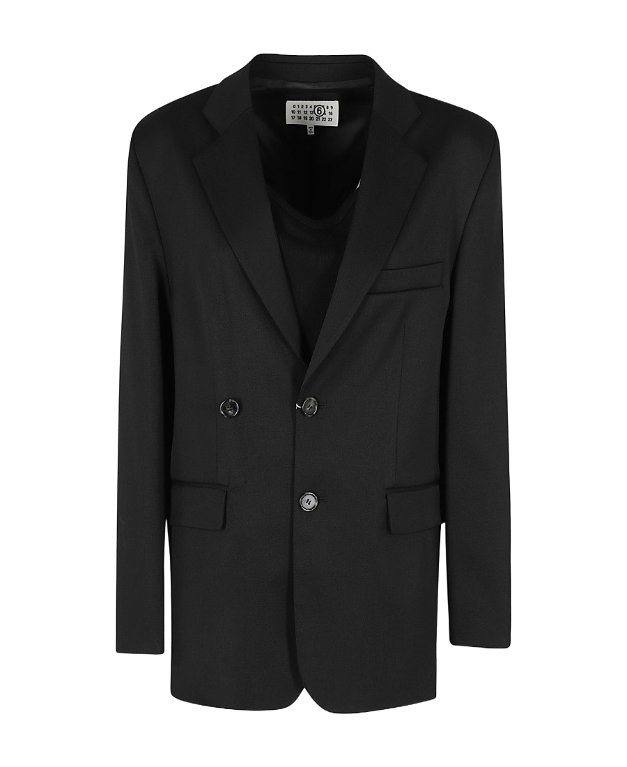 Mm6 Maison Margiela Top Insert Detailed Single Breasted Blazer In Black