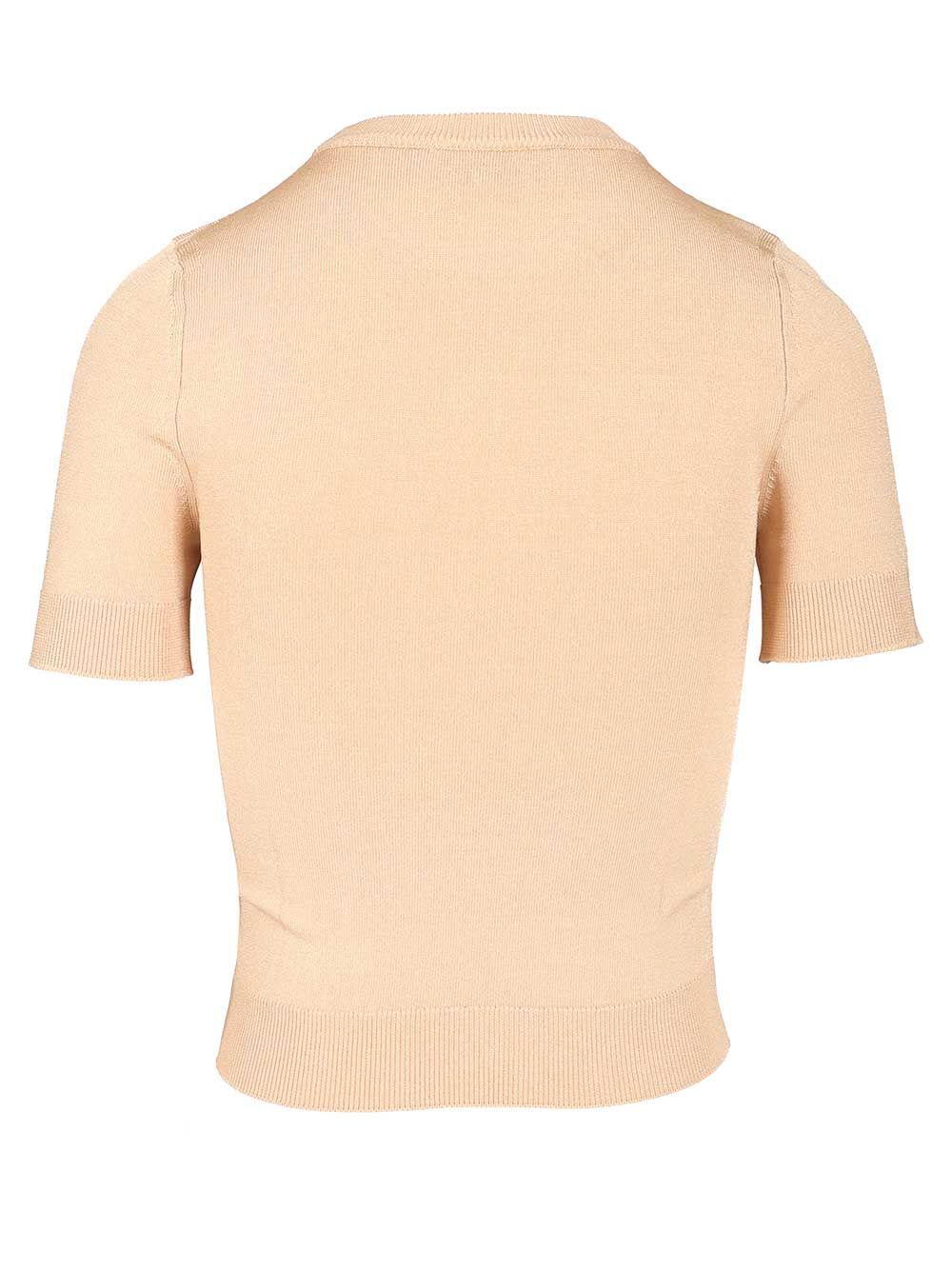 Marine Serre Embroidered Logo Short-sleeved Knit T-shirt In Neutral