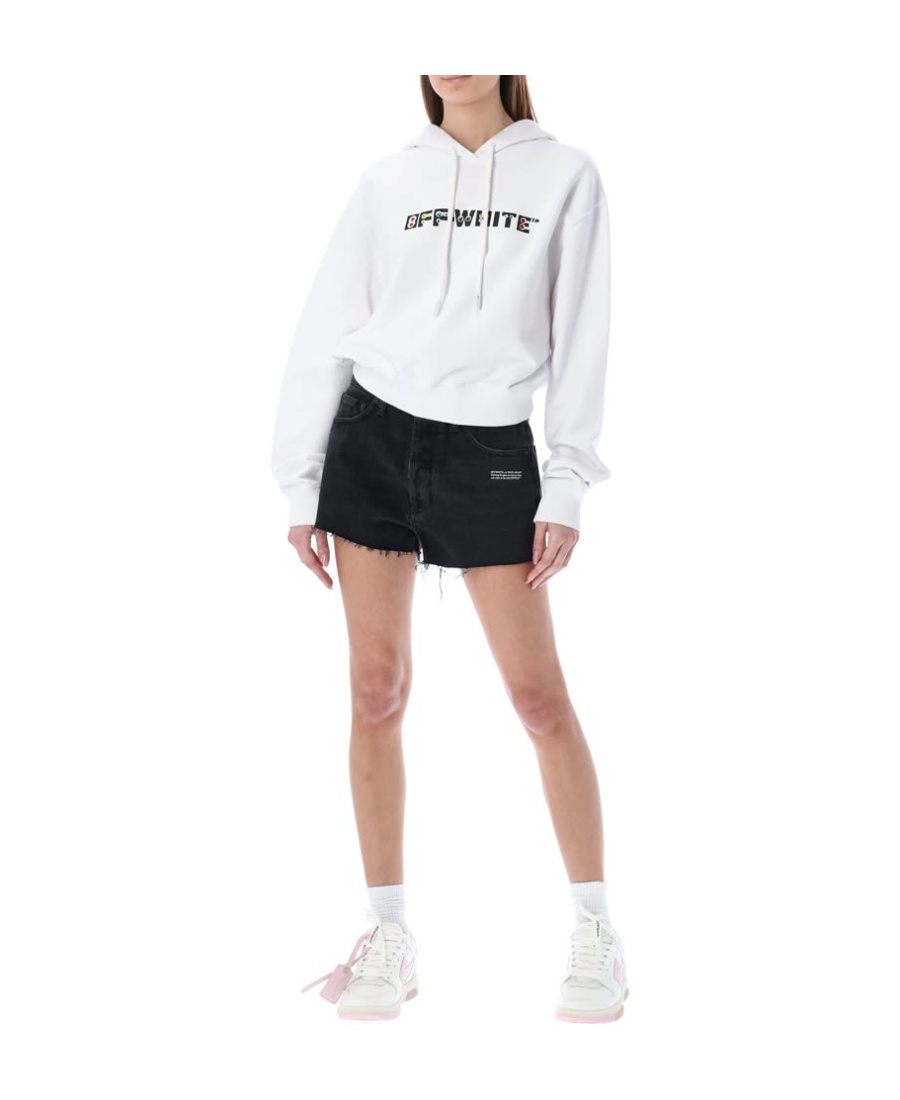 Off-white Rhinestone-embellished Logo Hoodie In White