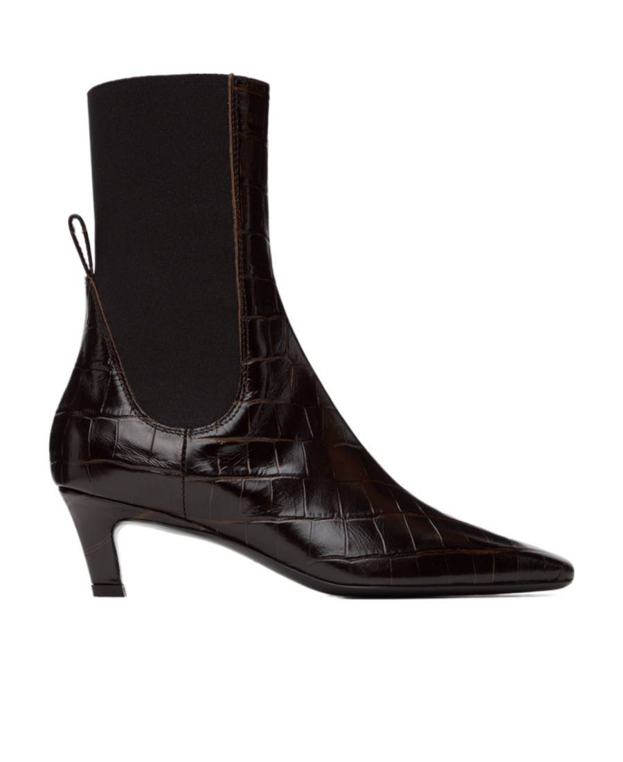 Totême Toteme Women The Mid Heel Boot Leather Boots With Croco Effect In Brown