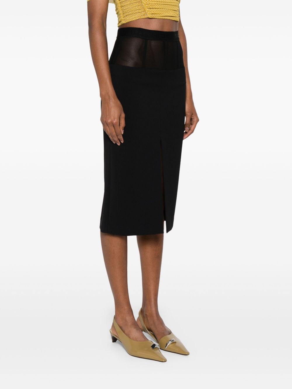 Elisabetta Franchi Midi Skirt In Black With Semi-sheer Panels