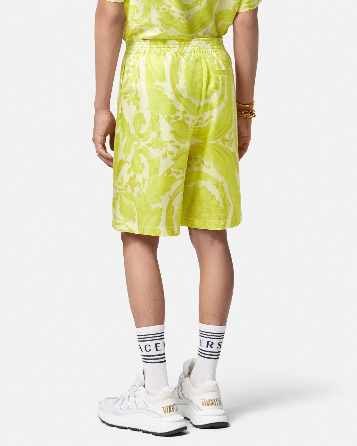 Versace Barocco-printed Elasticated Waistband Shorts In Yellow