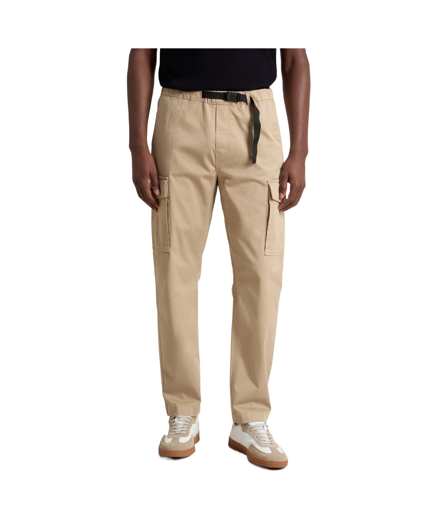 Woolrich Garment-dyed Cargo Pants With Belt In White Pepper