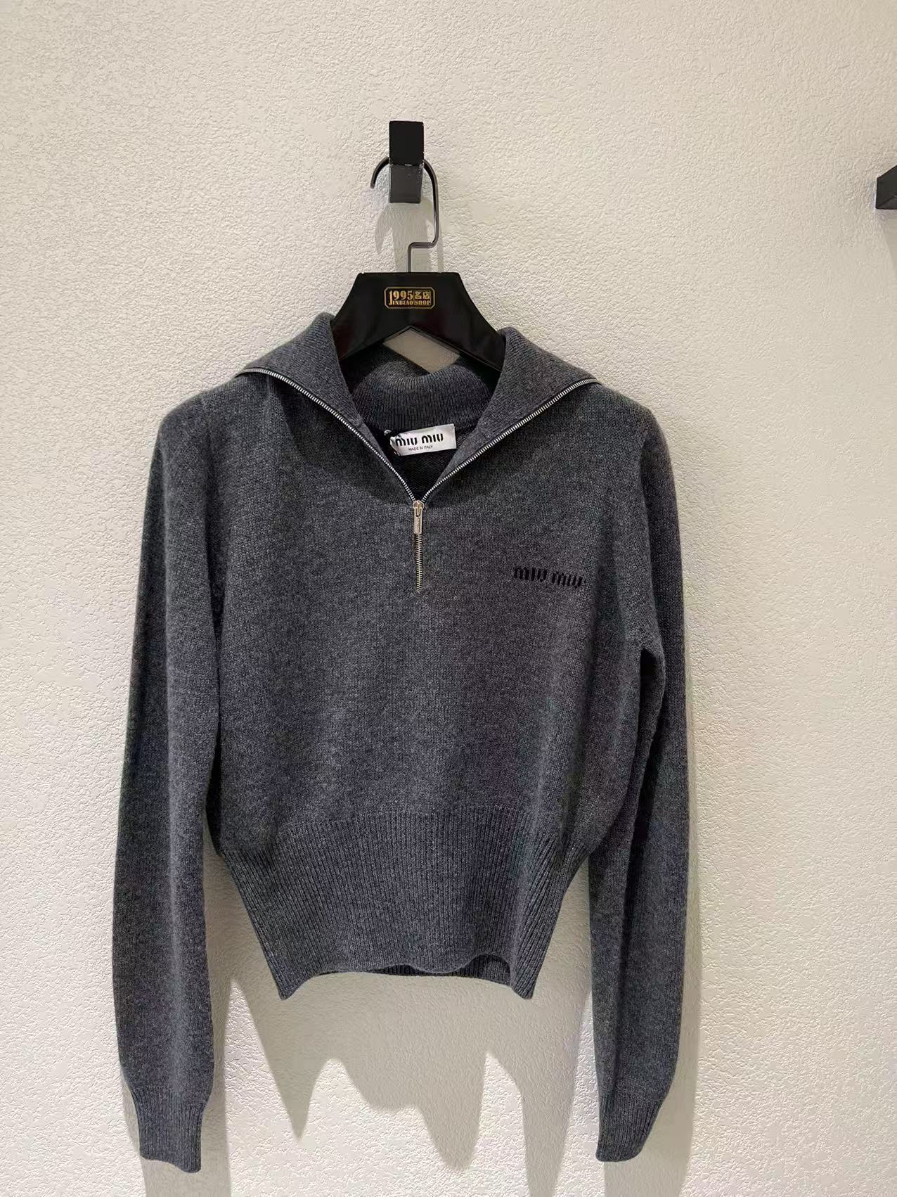 Miu Miu Long-sleeved Sweater In Gray