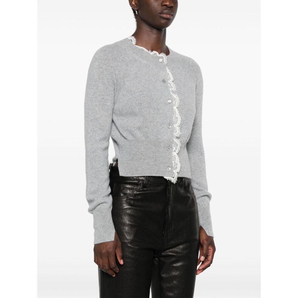 Ermanno Scervino Lace-trim Cashmere Cardigan In Gray