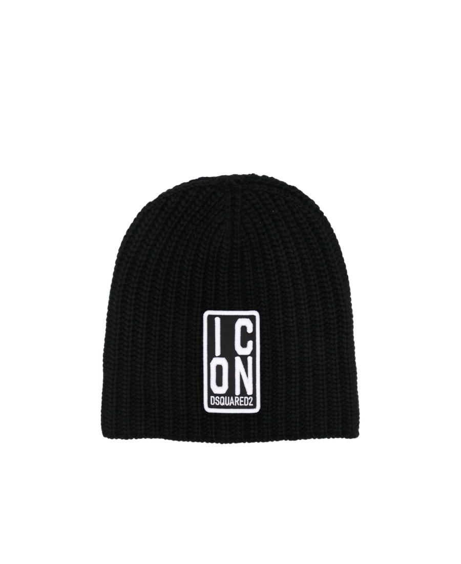 Dsquared2 Logo-patch Knitted Beanie In Black
