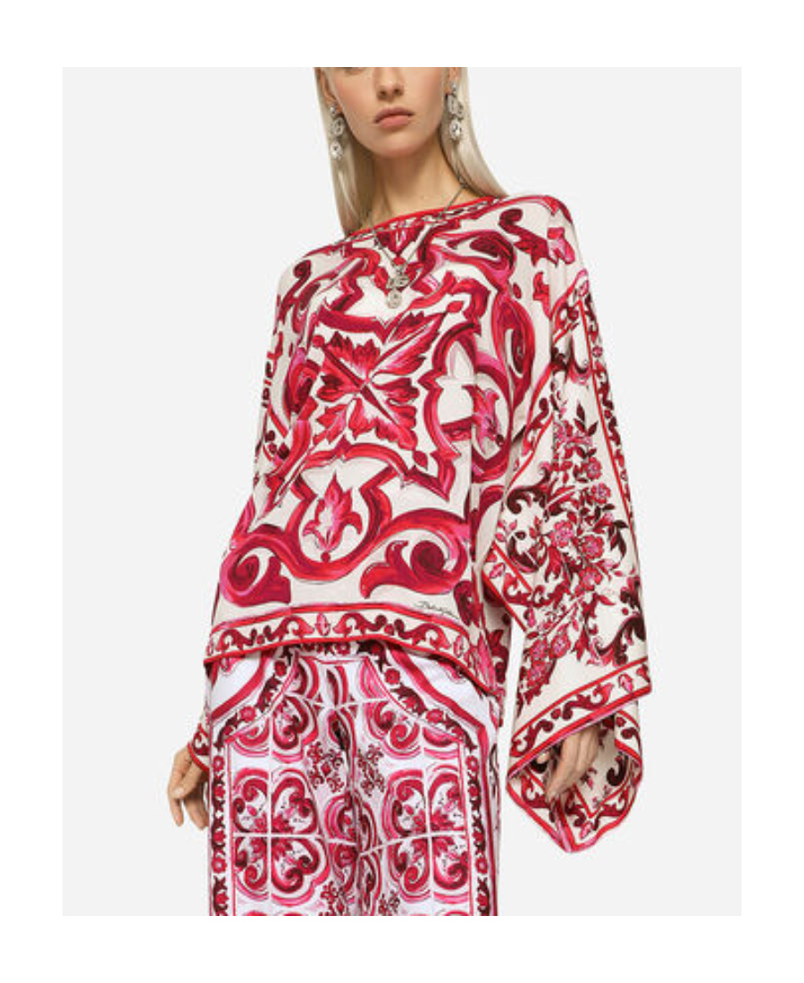 DOLCE & GABBANA DOLCE  GABBANA MAJOLICA-PRINT CREWNECK BLOUSE
