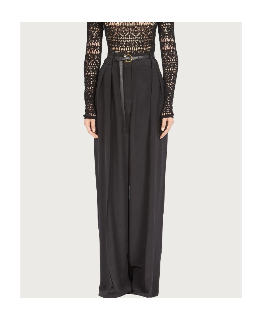 Ferragamo Belted Palazzo Trousers In Black