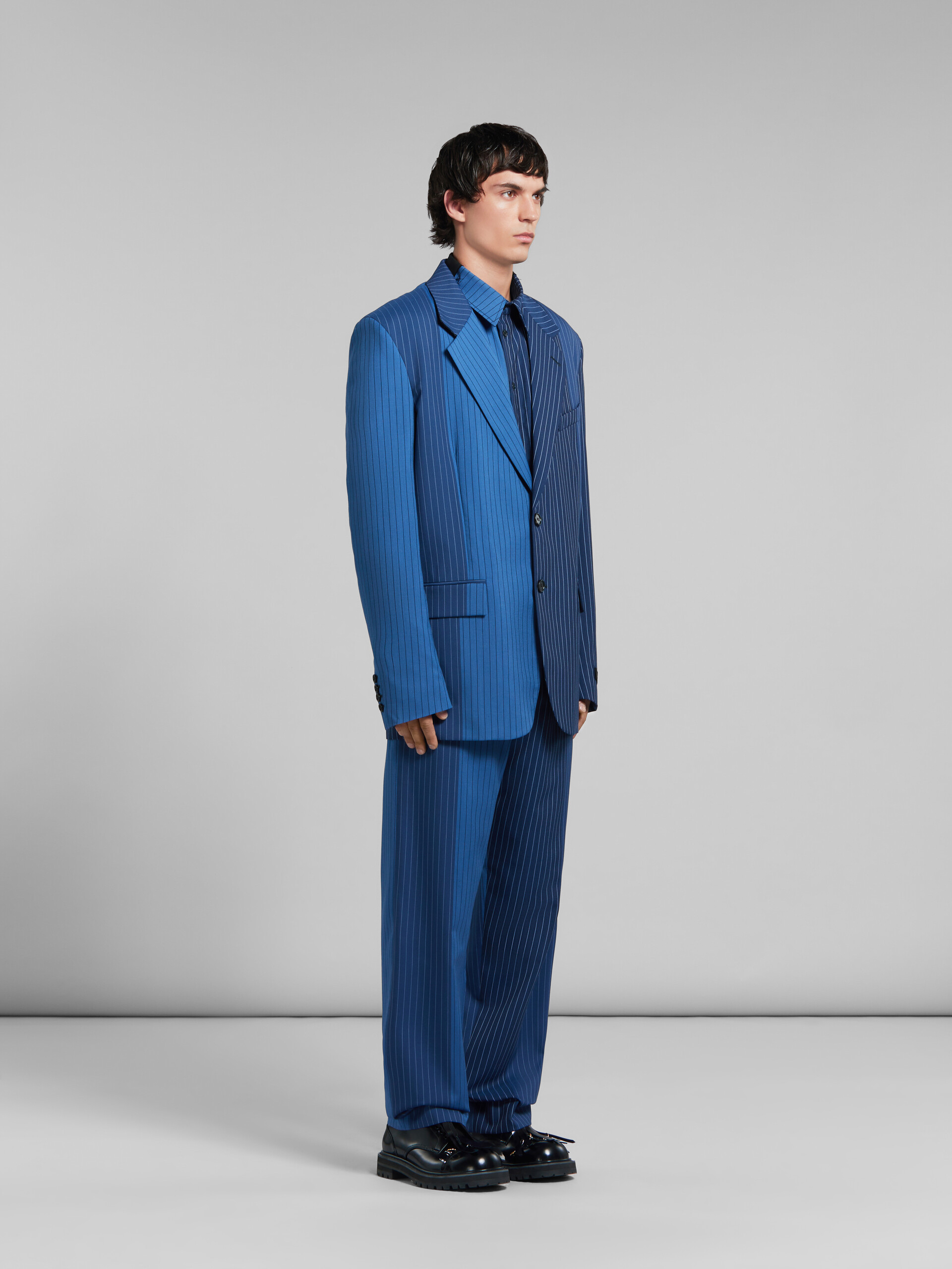 Marni Colour-block Pinstripe Pattern Trousers In Blue