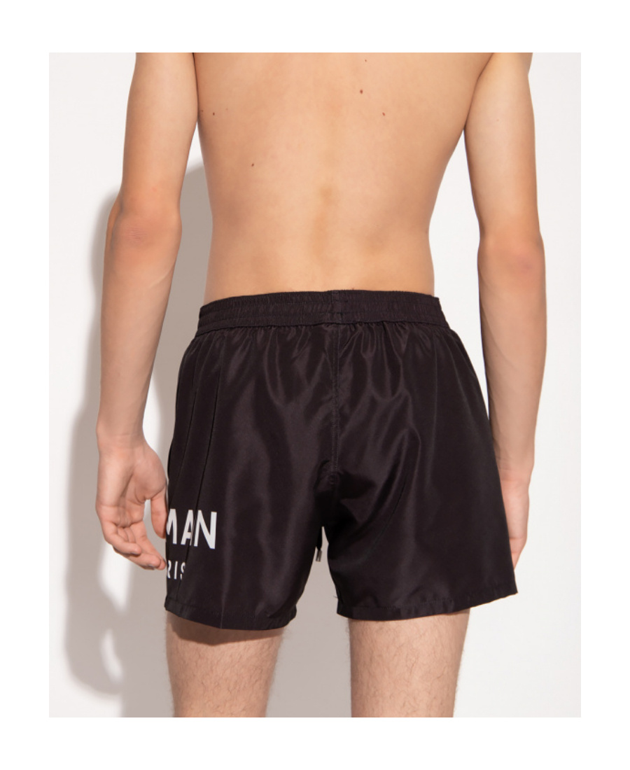 BALMAIN LOGO-PRINT SWIM SHORTS
