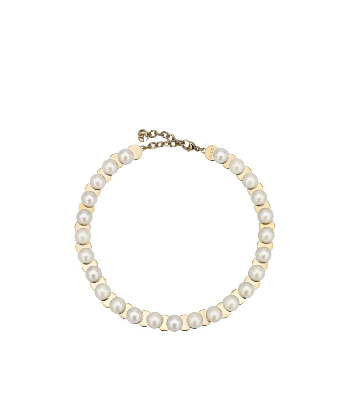 Gucci Pearl Collar Necklace In Light Gold