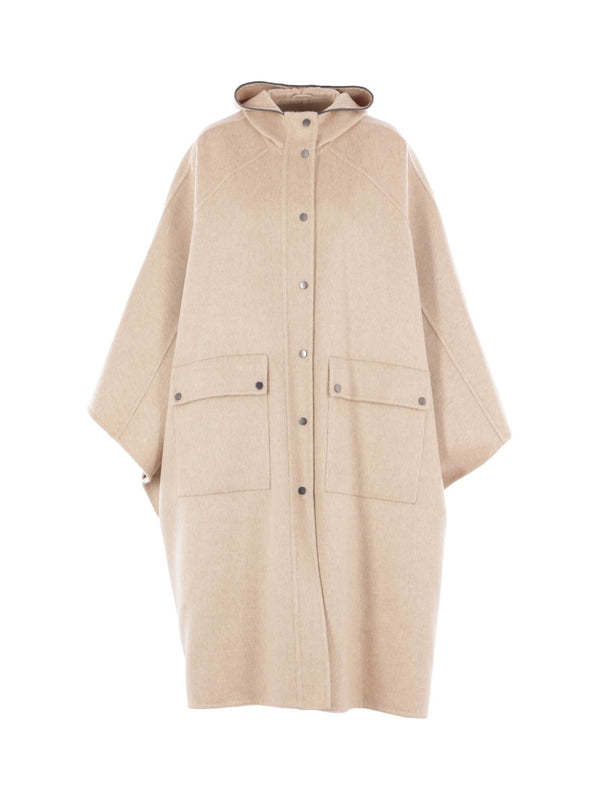 Brunello Cucinelli Hooded Buttoned Cape In Neutral