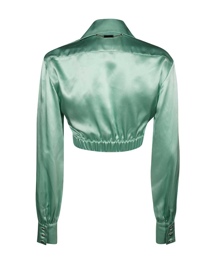 John Richmond Ruffled Silk Cropped Shirt In Green
